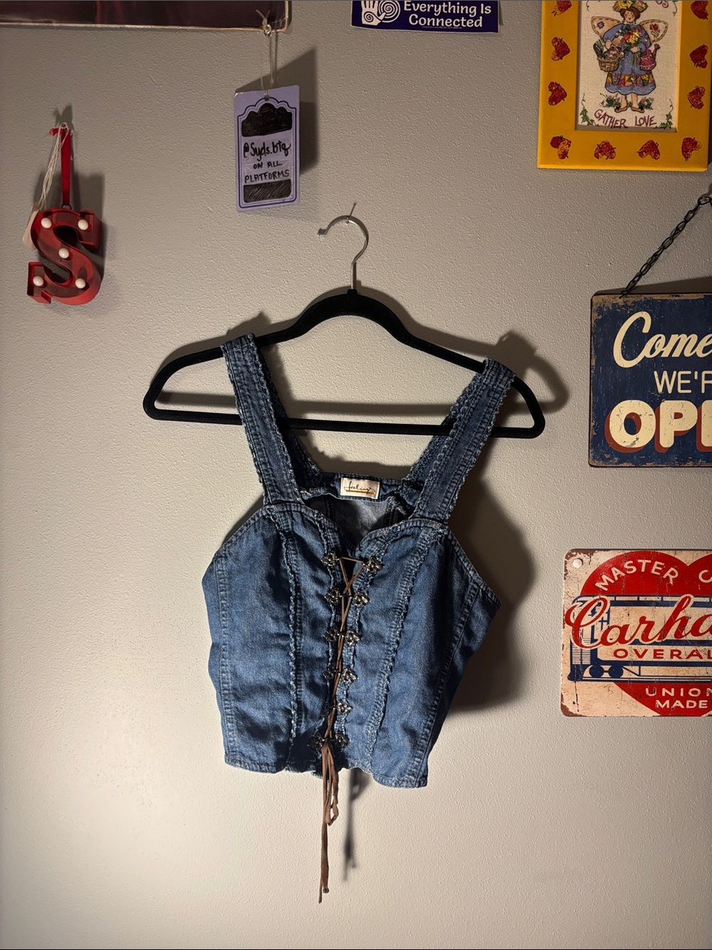 y2k Denim Lace-Up Tank Top - Blue